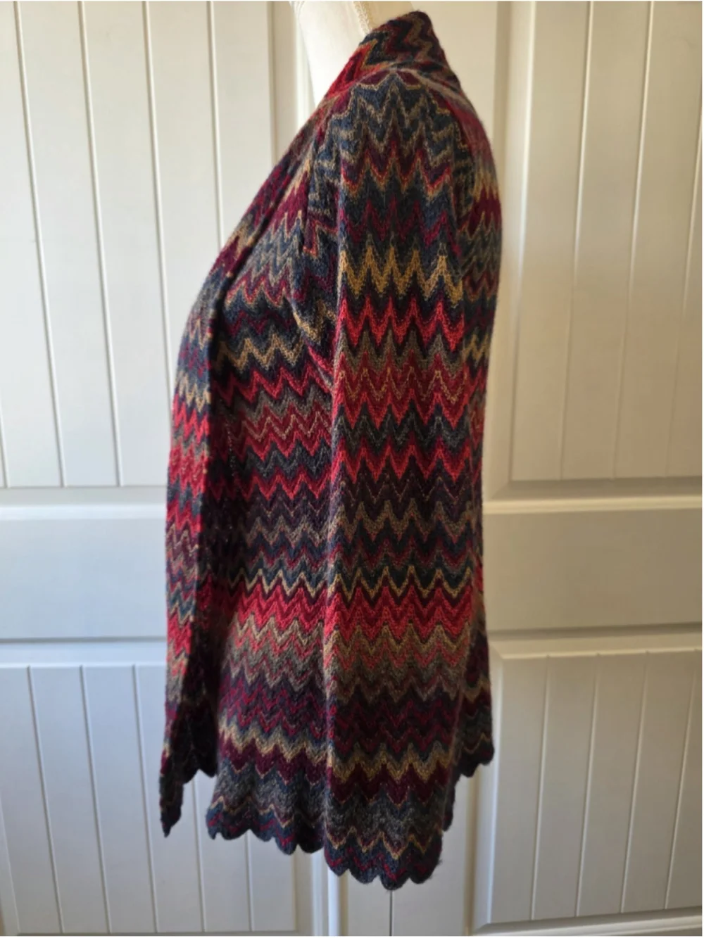 Factoria Paty Baby Alpaca Cardigan Sweater Sz S Chevron Open Front Bright Boho